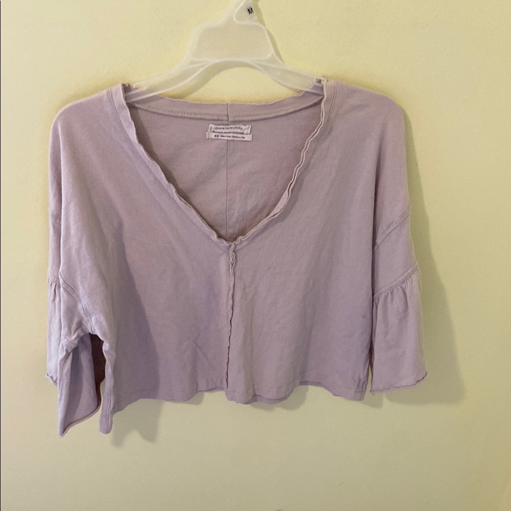 Urban Outfitters Tan Ruffled Crop Blouse with 3/4 Sleeves